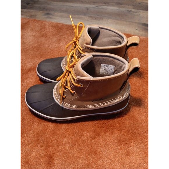 Eddie Bauer Duck Boots Women’s Brown Blue Leather 8" Waterproof US 7M - Picture 5 of 11